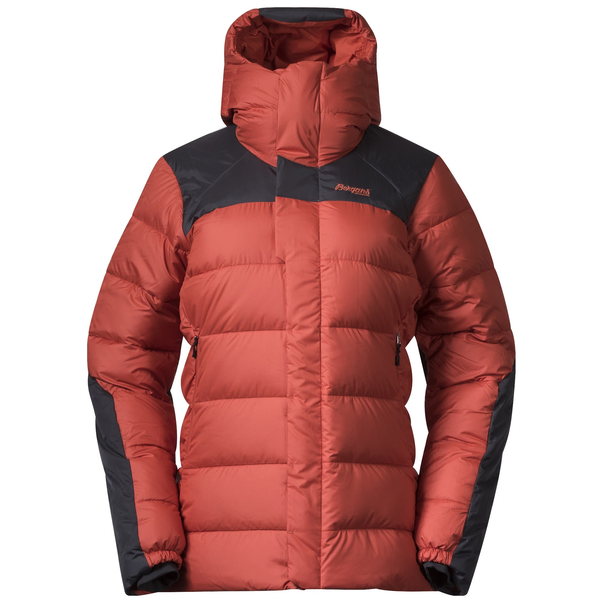 Bergans Roros Trekking Down Jacket Colorblock - Rot- Female Daunen Ponchos und Capes- Grsse XS - Farbe Brick - Solid Dark Grey