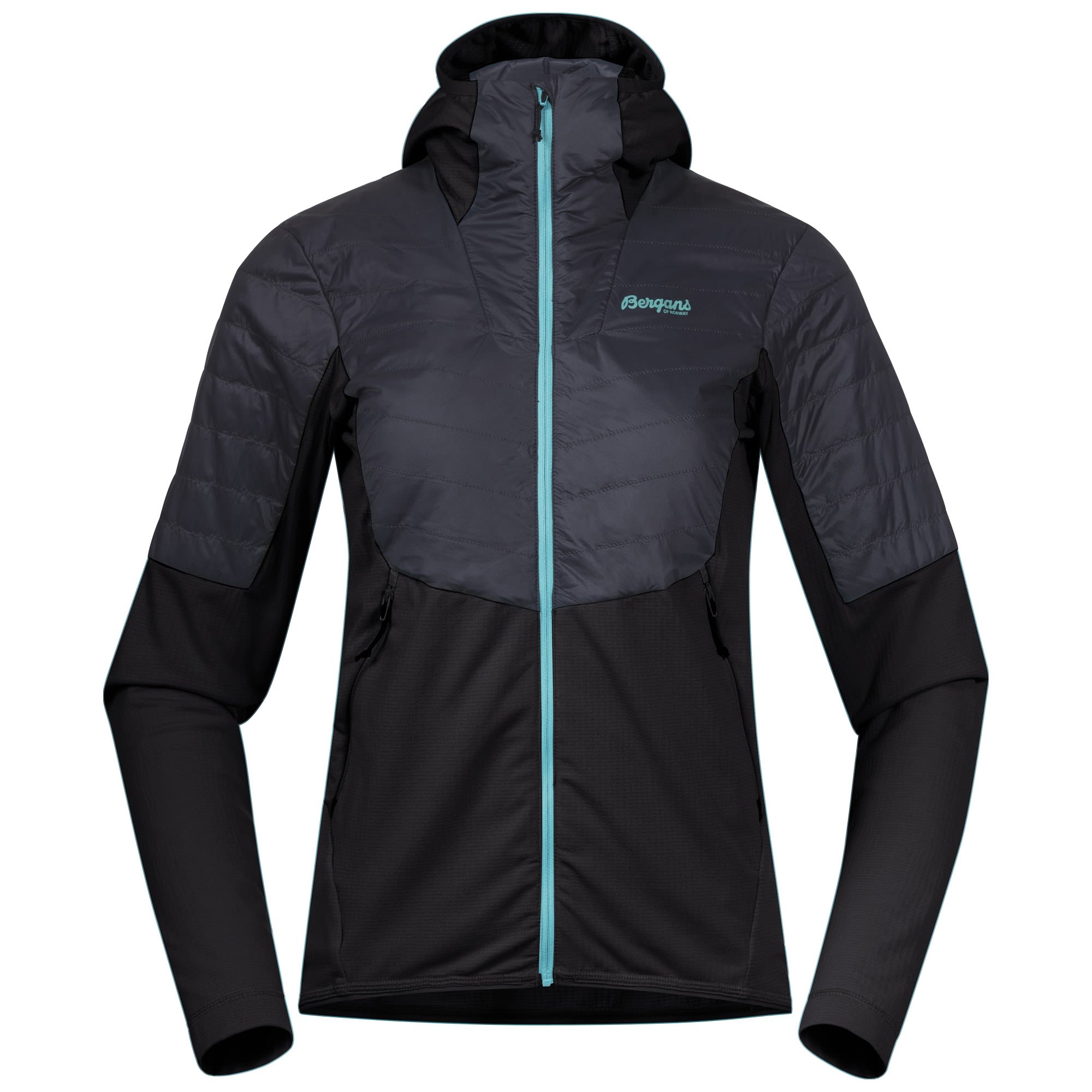 Bergans Senja Midlayer Hood Jacket Colorblock - Grau - Schwarz- Female Anoraks- Grsse S - Farbe Black - Solid Charcoal - Light Glacier Lake