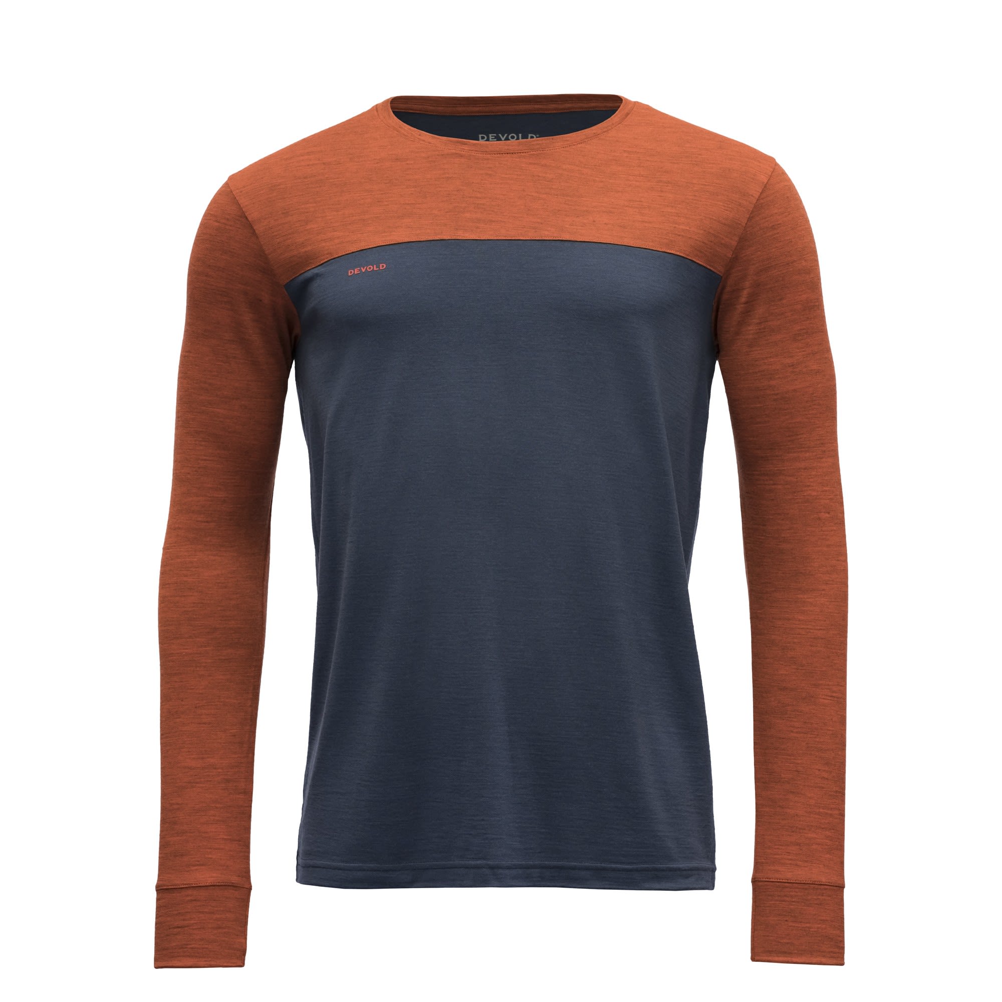 Devold Norang Merino 150 Shirt Colorblock- Male Merino T-Shirts- Grsse M - Farbe Brick Melange - Night unter Devold