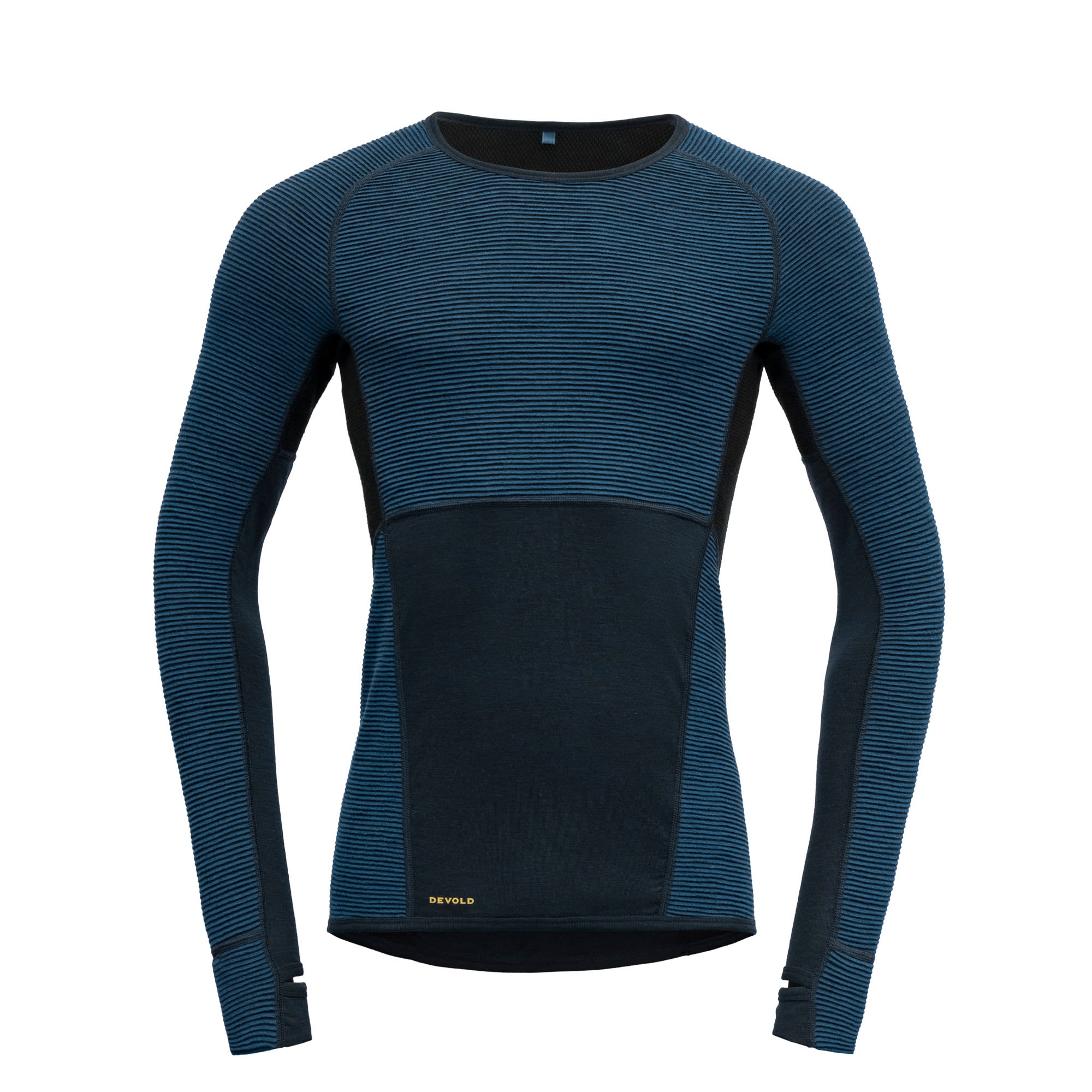 Devold Tuvegga Sport Air Merino Shirt Colorblock - Gestreift - Blau- Male Merino Langarm-Shirts- Grsse S - Farbe Flood