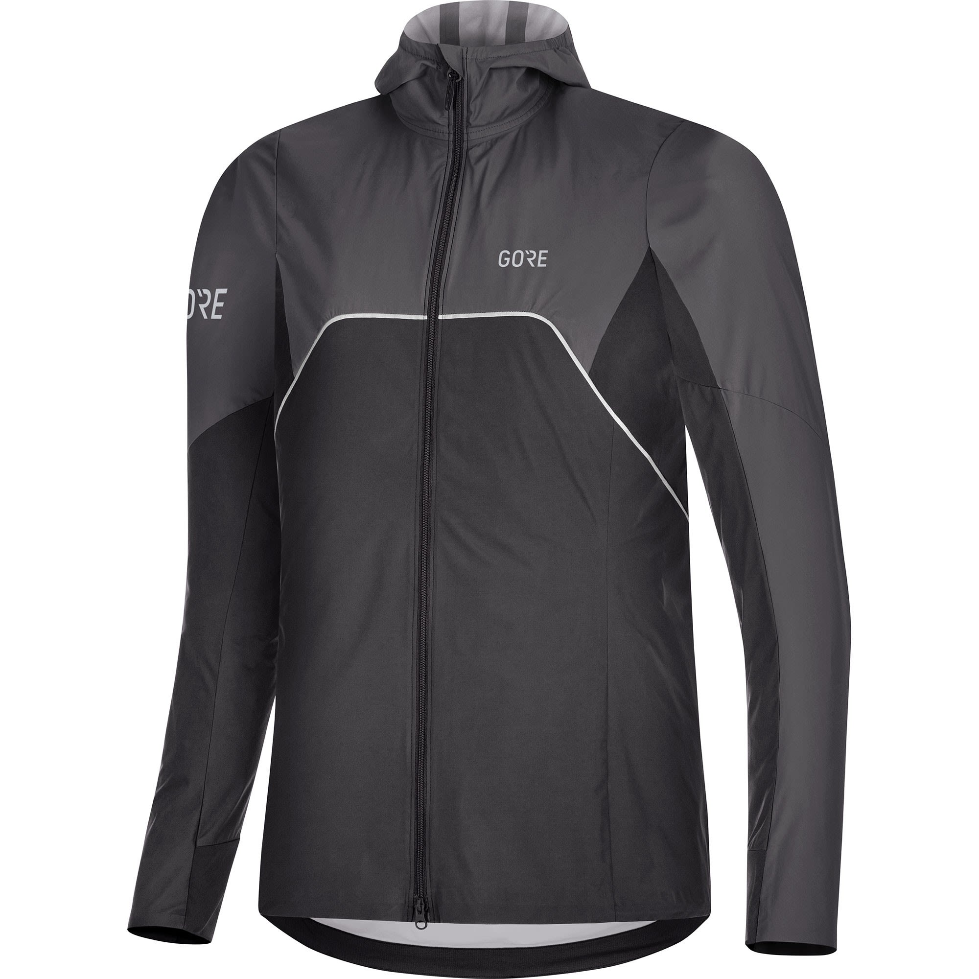 Gore R7 Partial Gore-Tex Infinium Hooded Jacket Colorblock- Female Gore-Tex(R) Windbreaker- Grsse 40 - Farbe Black - Terra Grey