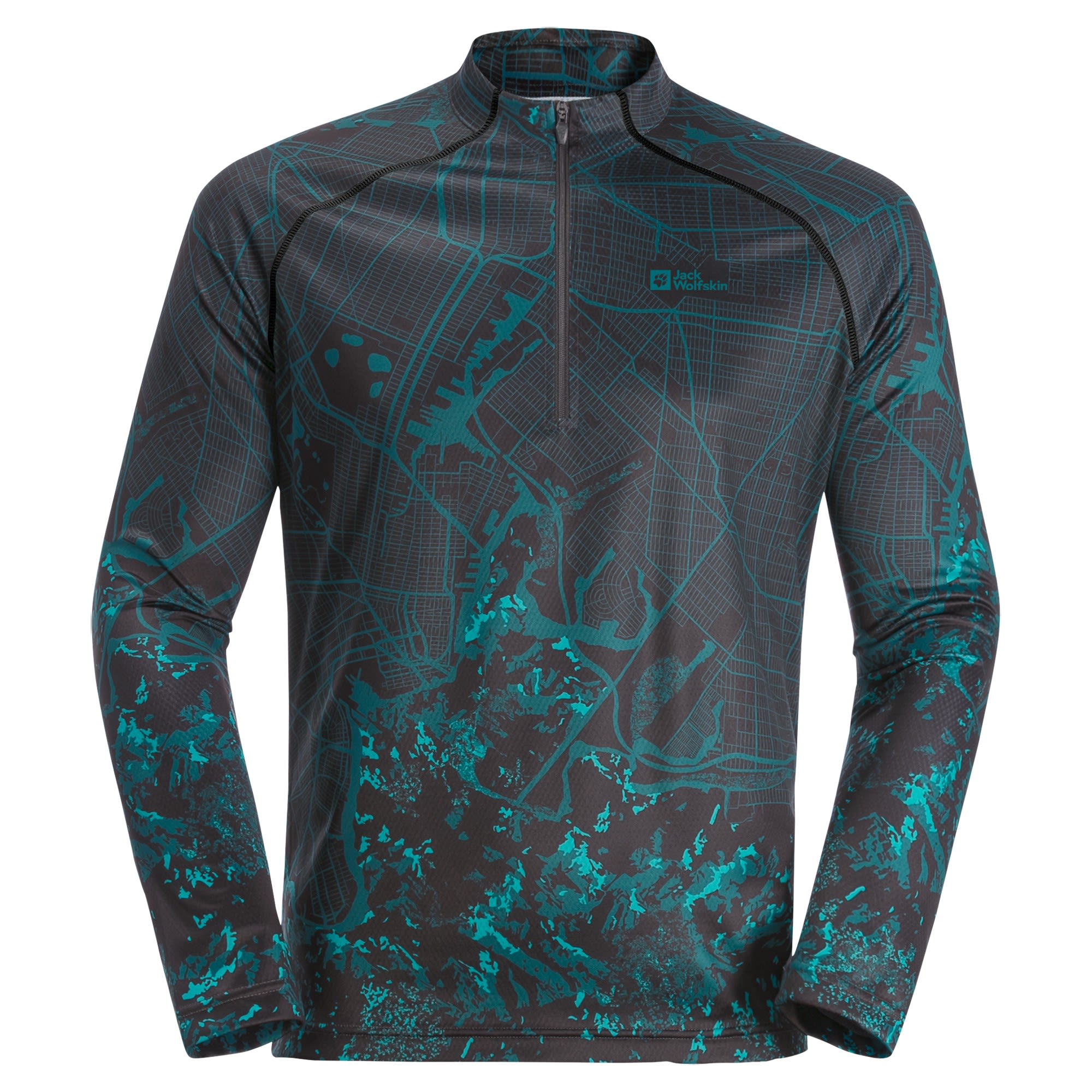 Jack Wolfskin Morobbia L-S Printed Blau - Schwarz- Male Langarm-Shirts- Grsse S - Farbe Blue Coral Allover