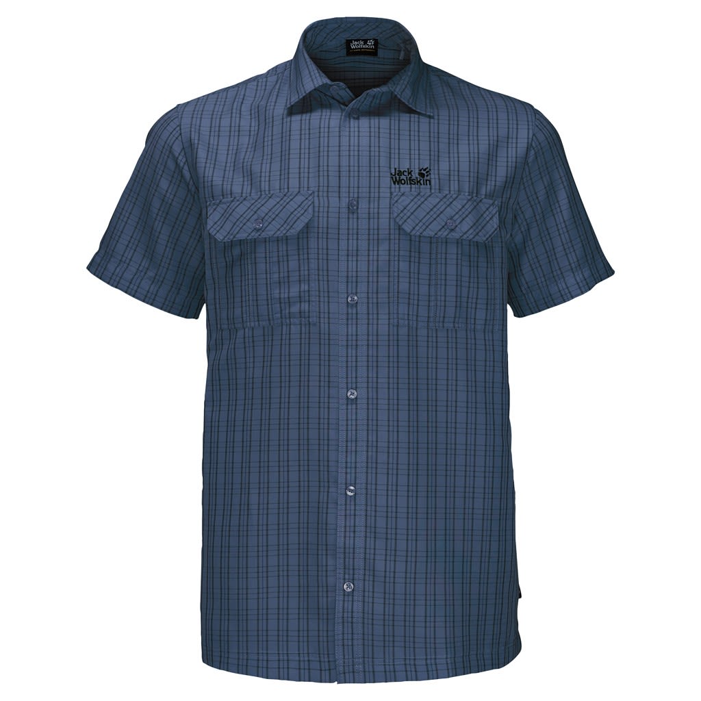 Jack Wolfskin Thompson Shirt Kariert - Blau- Male Kurzarm-Hemden- Grsse M - Farbe Ocean Wave Checks