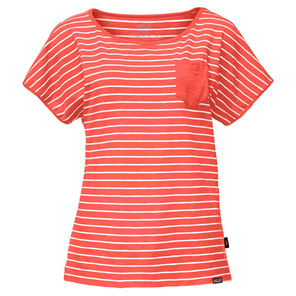 Jack Wolfskin Travel Striped T Orange- Female Kurzarm-Shirts- Grsse XS - Farbe Hot Coral Stripes