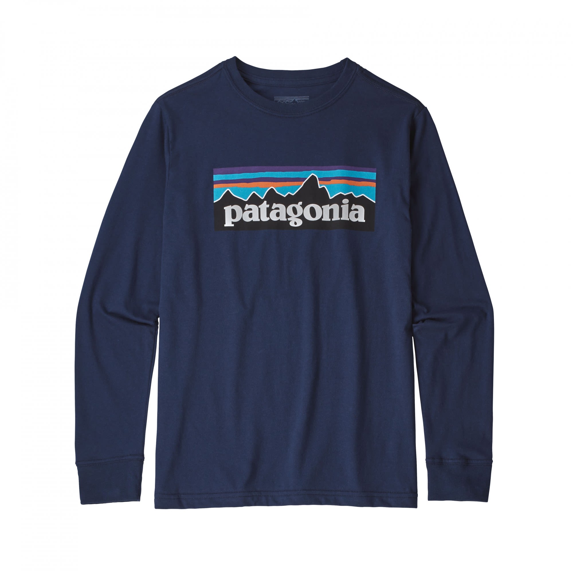 Patagonia Boys Long-Sleeved Graphic Organic T-Shirt Blau- Male Freizeitpullover- Grsse XS - Farbe P-6 Logo - Classic Navy