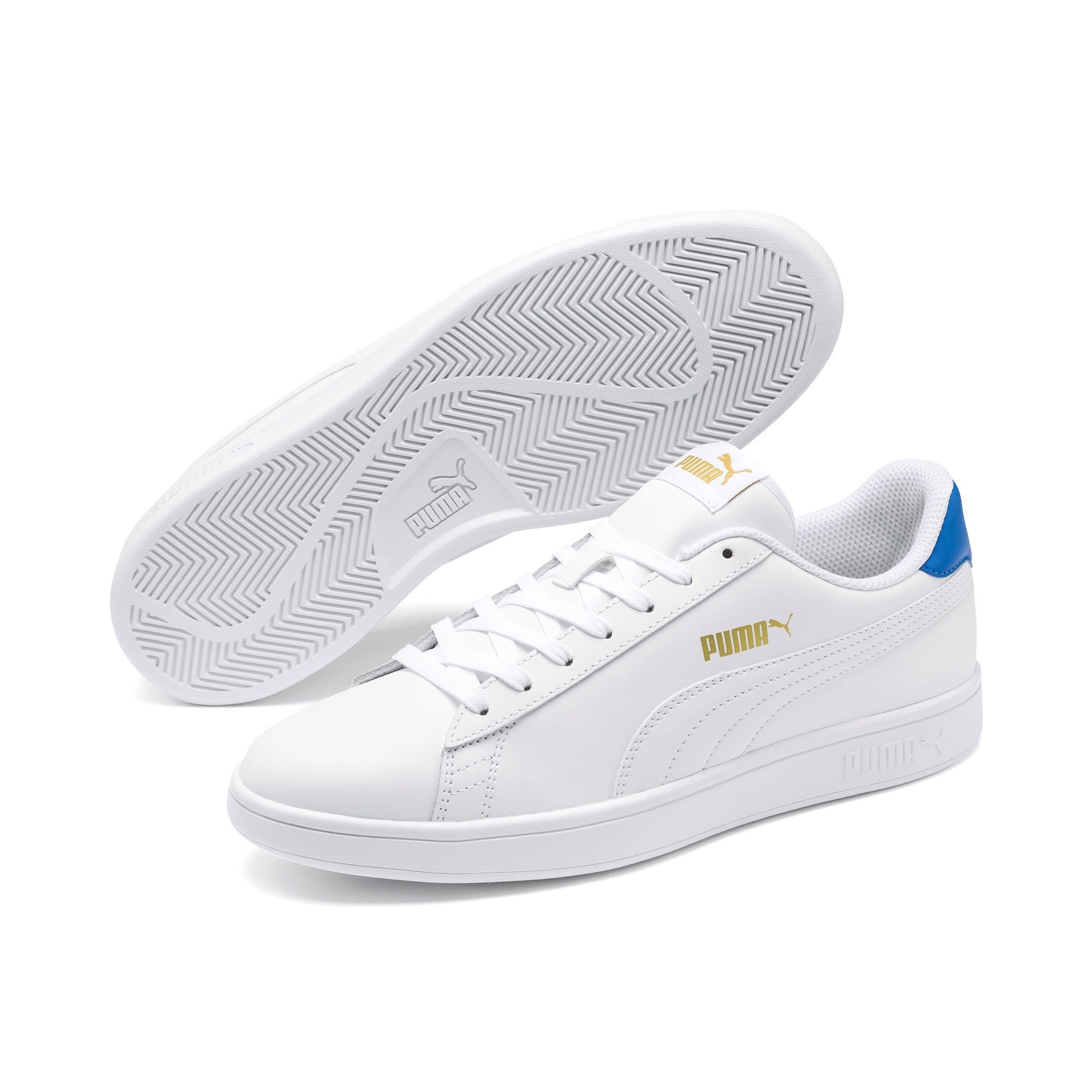 Puma Smash V2 L Weiss- Freizeitschuhe- Grsse EU 46 - Farbe Puma White - Palace Blue - Puma Team Gold