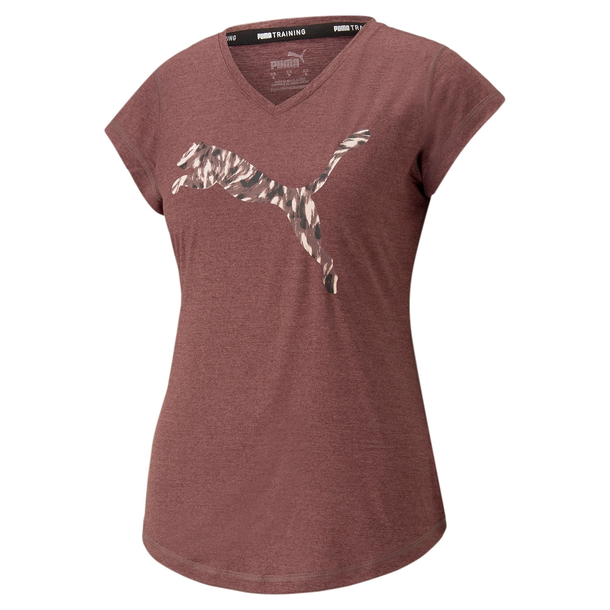 Puma Train Favorite Heather CAT Tee Lila-Violett- Female T-Shirts- Grsse XS - Farbe Dusty Plum Heather - AOP Cat