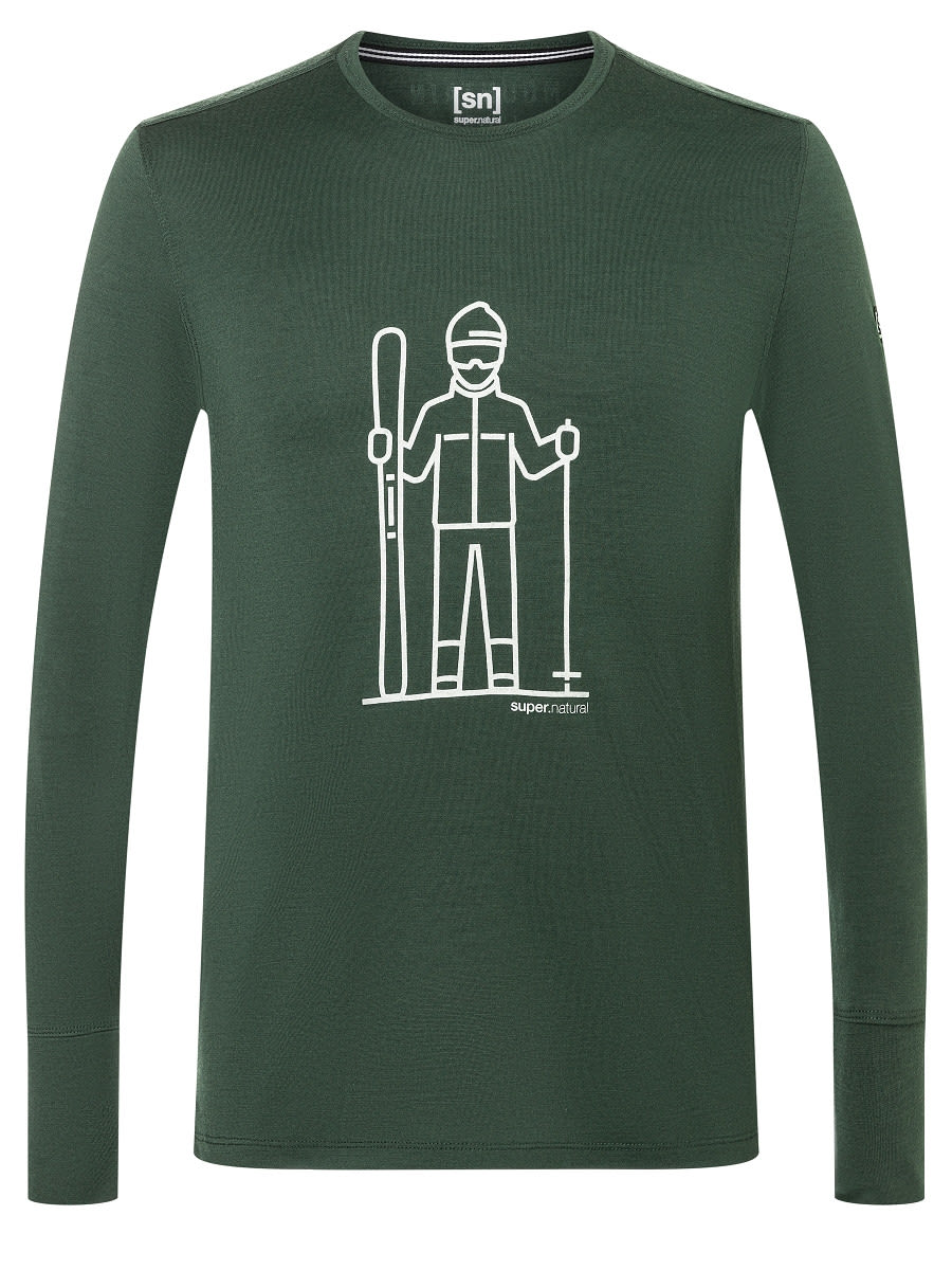 Super-Natural Skieur Long-Sleeve Grn- Male Merino Kurzarm-Shirts und Tops- Grsse S - Farbe Deep Forest - Feather Grey