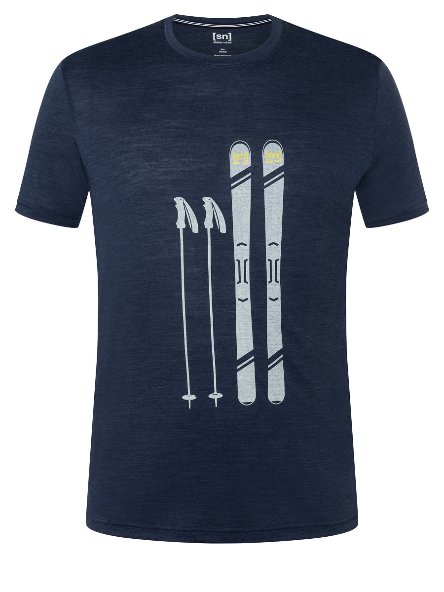 Super-Natural Skiing Gear Tee Blau- Male Merino Kurzarm-Shirts- Grsse L - Farbe Blue Iris Melange - Feather Grey - Illuminating